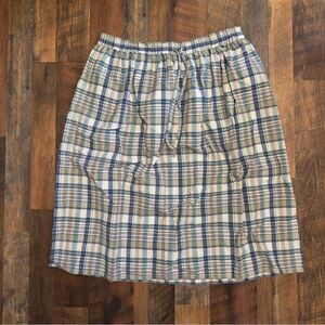 Vintage Orvis Plaid Stretch Pull On Midi Skirt Tan Blue Size XL